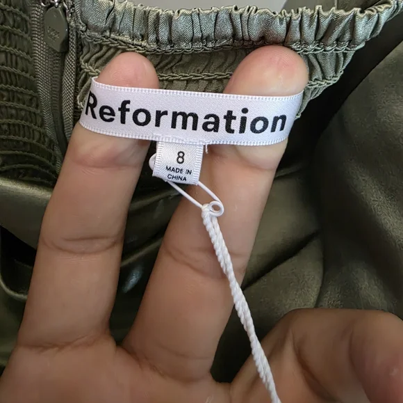 NWT Reformation Barrow Silk Dress in Artichoke Green Maxi Strapless - Picture 7 of 11